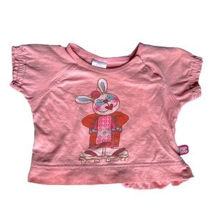 Oilily Baby Girl Top Rabbit Kimono Pink Ruffle Cotton Size 68cm Ruffle Hem